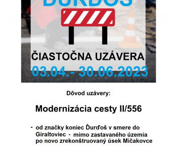 Aktuality / Uzávierka cesty - Modernizácia cesty II/556 - foto