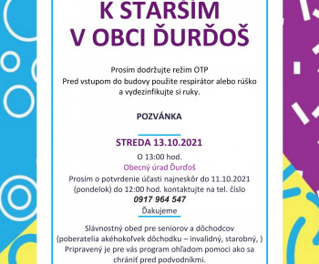 Aktuality / Pozvánka na deň úcty starším - streda, 13.10.2021 - foto