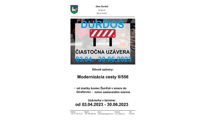 Čiastočná uzávierka cesty - Modernizácia cesty II/556