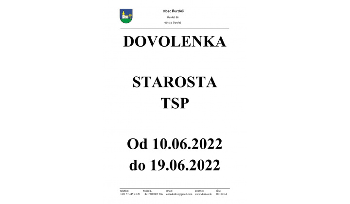 DOVOLENKA Ocú ĎURĎOŠ  10.06.2022 - 19.02.2022